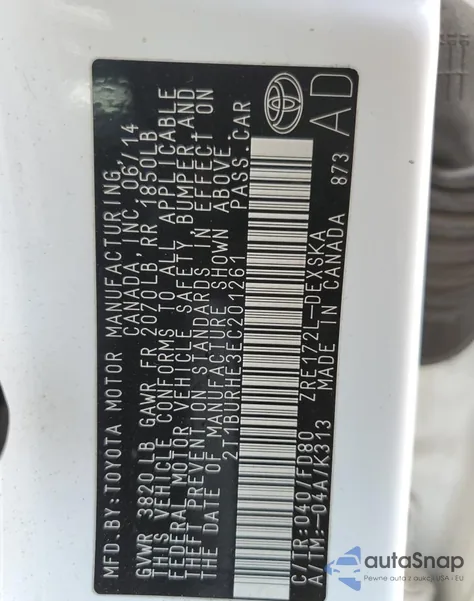 2014 Toyota Corolla L из США, поврежденный, VIN 2T1BURHE3EC201261